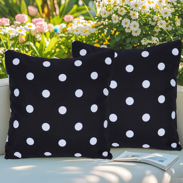18X18'' Set of 2 Waterproof Outdoor Pillow Covers for Spring Summer Patio Throw Pillows, Black White Polka Dot, 18X18
