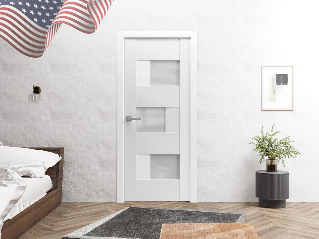 Solid French Door Opaque Glass 32 x 80 inches | Sete 6933 White Silk | Single Regular Panel Frame Ha