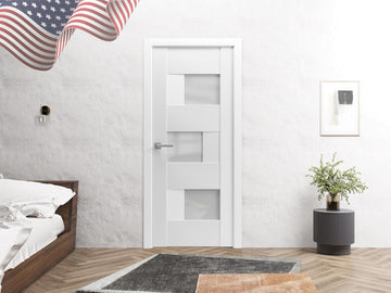 Solid French Door Opaque Glass 32 x 80 inches | Sete 6933 White Silk | Single Regular Panel Frame Ha