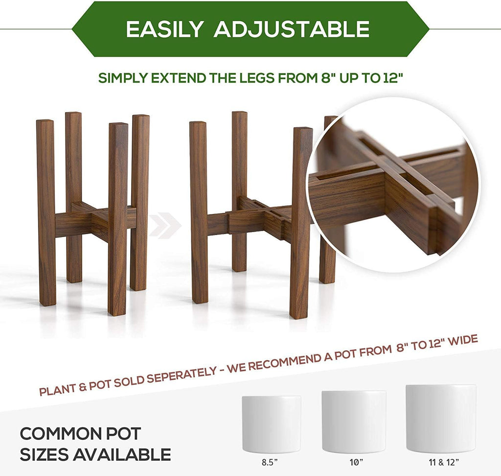 Mid Century Plant Stand - Solid Wood Item Stand Handmade with Acacia - Fits Medium & Large Pots Sizes 8 to 12 inches