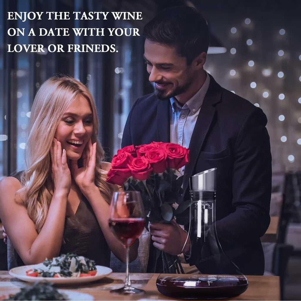 Wine Decanter Built-in Aerator Pourer, 1500ml /50oz Wine Carafe with Aerator,Cleaning Beads and Cork Ball,100%
