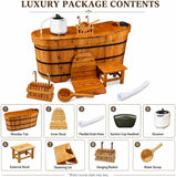 47" Cedar Wood Japanese Soaking Tub - Adult Wooden Bathtub with Steam Package & Accessories