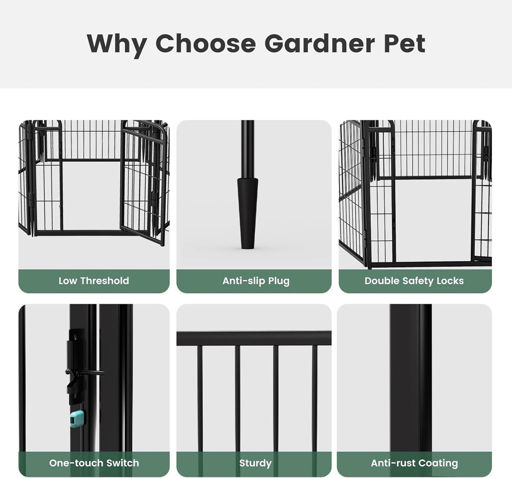 40 in(H) Garden Fence Outdoor for Yard with 2 Gravity Automatic Lock Gates,Heavy Duty Iron 16 Panels Total 34.7ft(L)