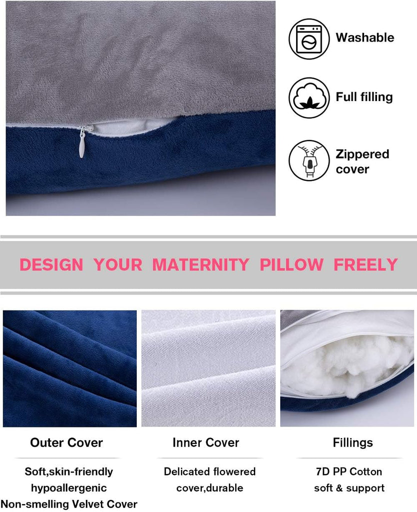 60in Full Body Pillow | Nursing, Maternity and Pregnancy Pillow | Extra Large U Shaped Sleeping Pillow with Removable