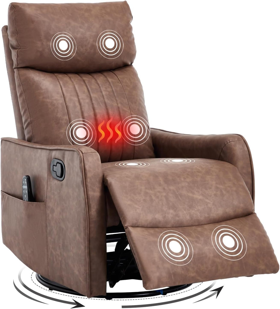 Swivel Rocker Recliner Chair, 360° Swivel Recliner with Heat and Massage, Rocker Recliner Nursery Glider Chair with