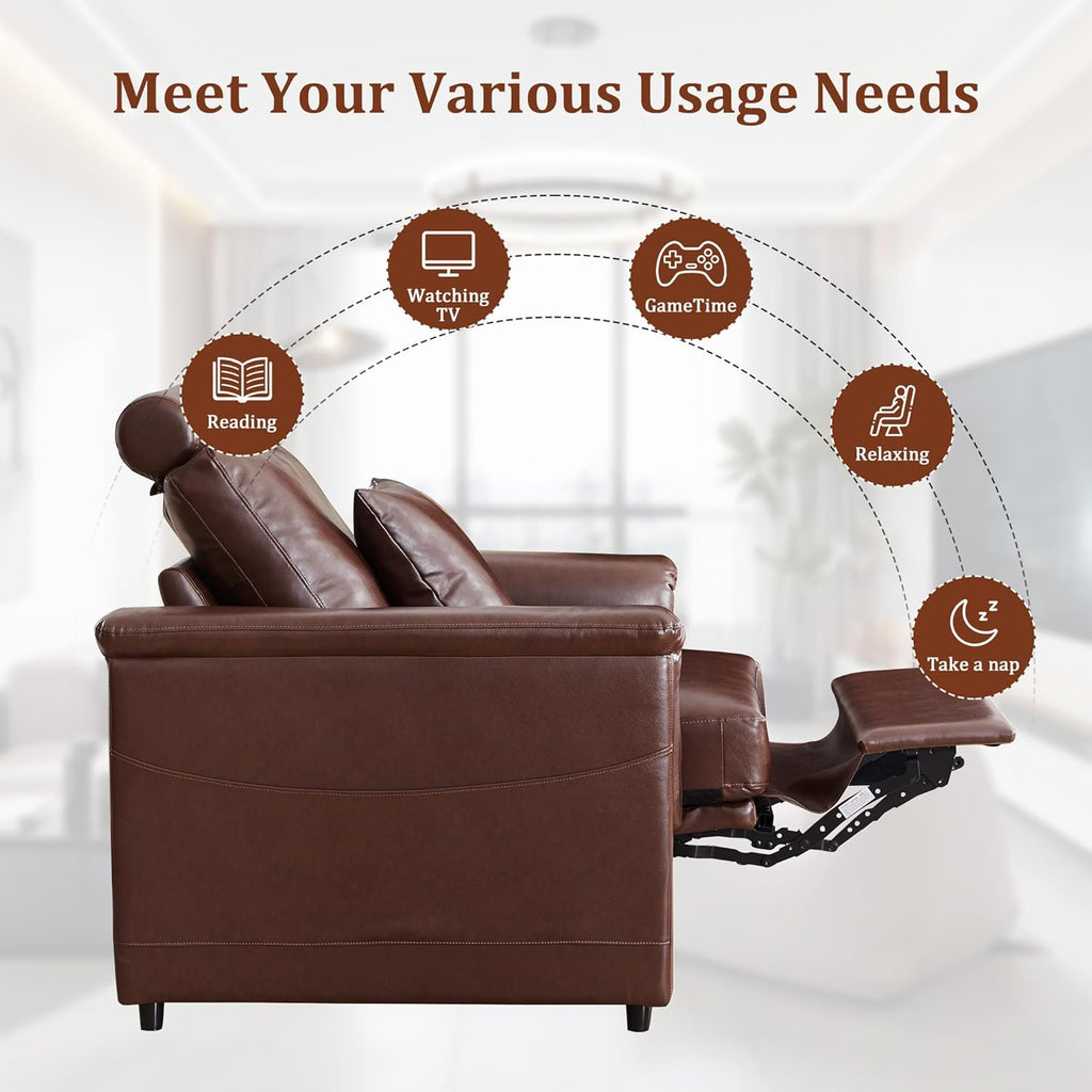 Modern Faux Leather Armless Power Recliner Sofa Seat for Modular Sectional Couch -Dark Brown