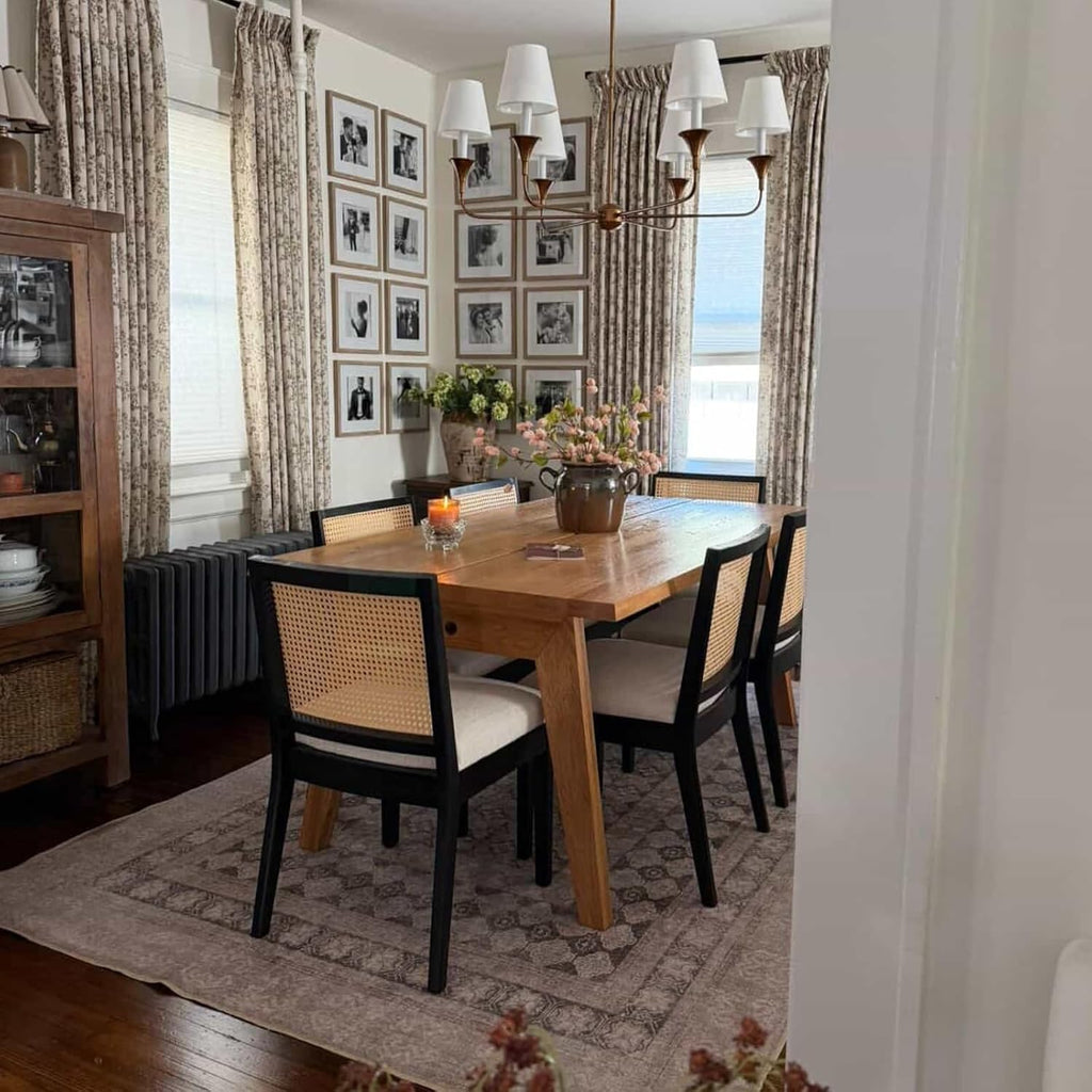 Rattan Dining Chairs Set of 6, Farmhouse Kitchen Chairs with Cane Back, Upholstered Dining Room Chairs Comfy Side