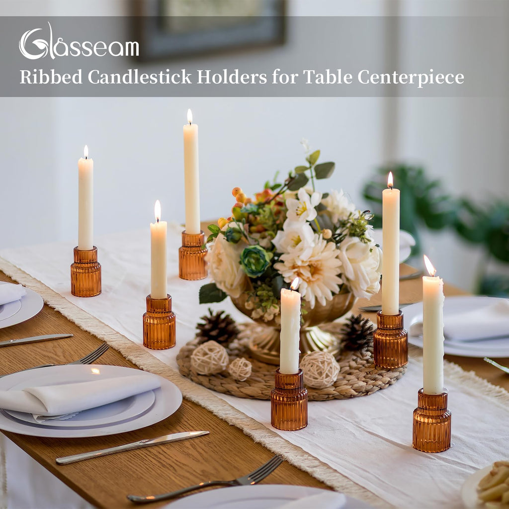 Glass Tapered Candlestick Holders: 10 Pcs Amber Fall Table Decor