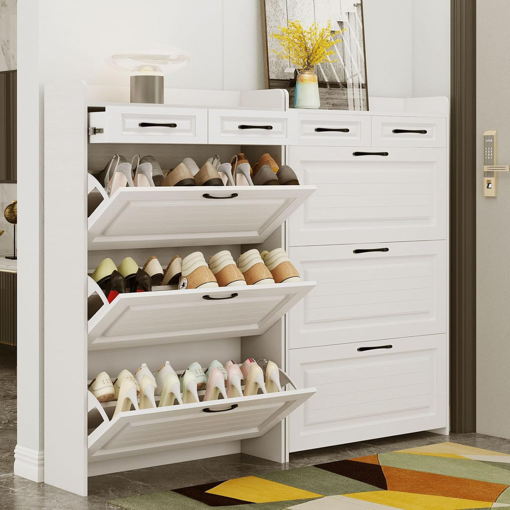 Shoe Cabinet Storage with 3 Large Flip Drawers & 2 Storage Drawers, Narrow Shoe Organizer Cabinet Fits for Kinds of