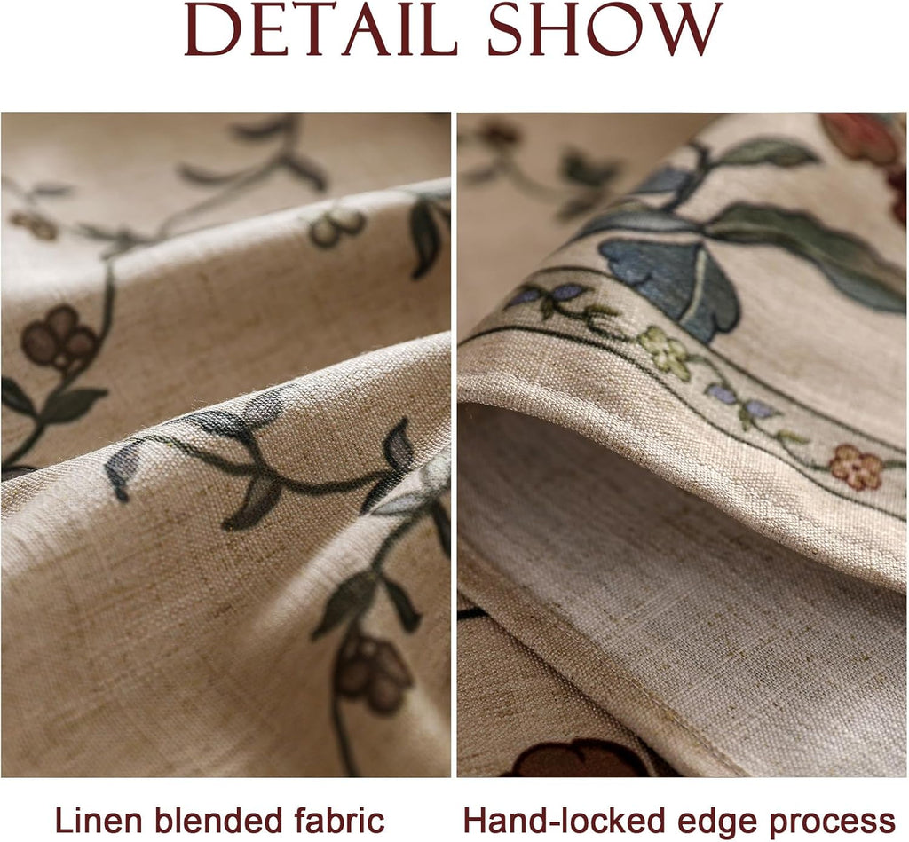 Designer Linen French Tablecloth for Rectangle Table,Fall Country Breathable Floral Tablecloths,Tabl