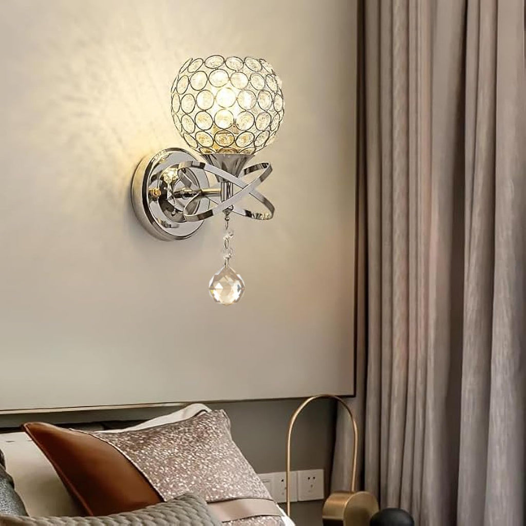 Crystal Wall Sconces Set of Two, Modern Wall Light Sconces Wall Lighting with Hanging Crystal Ball, Wall Mount Lamp