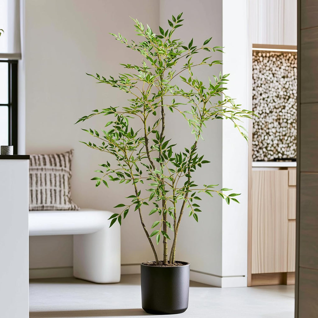4.6ft Faux Bamboo Tree Artificial Nandina Tree Artificial Indoor Plants Realistic Fake Potted Tree with 800+ Leaves