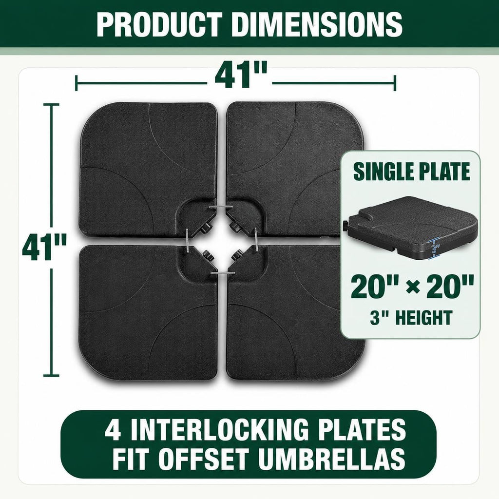 4-Piece Umbrella Base Outdoor Umbrella Stand Square Shaped Cantilever Offset Filled with Water or Sand and Poolside