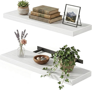 Floating Wall Shelves for Decor (White, Set of 2, 22Inch) | MDF Shelf with Metal Brackets, Space Saving for Books