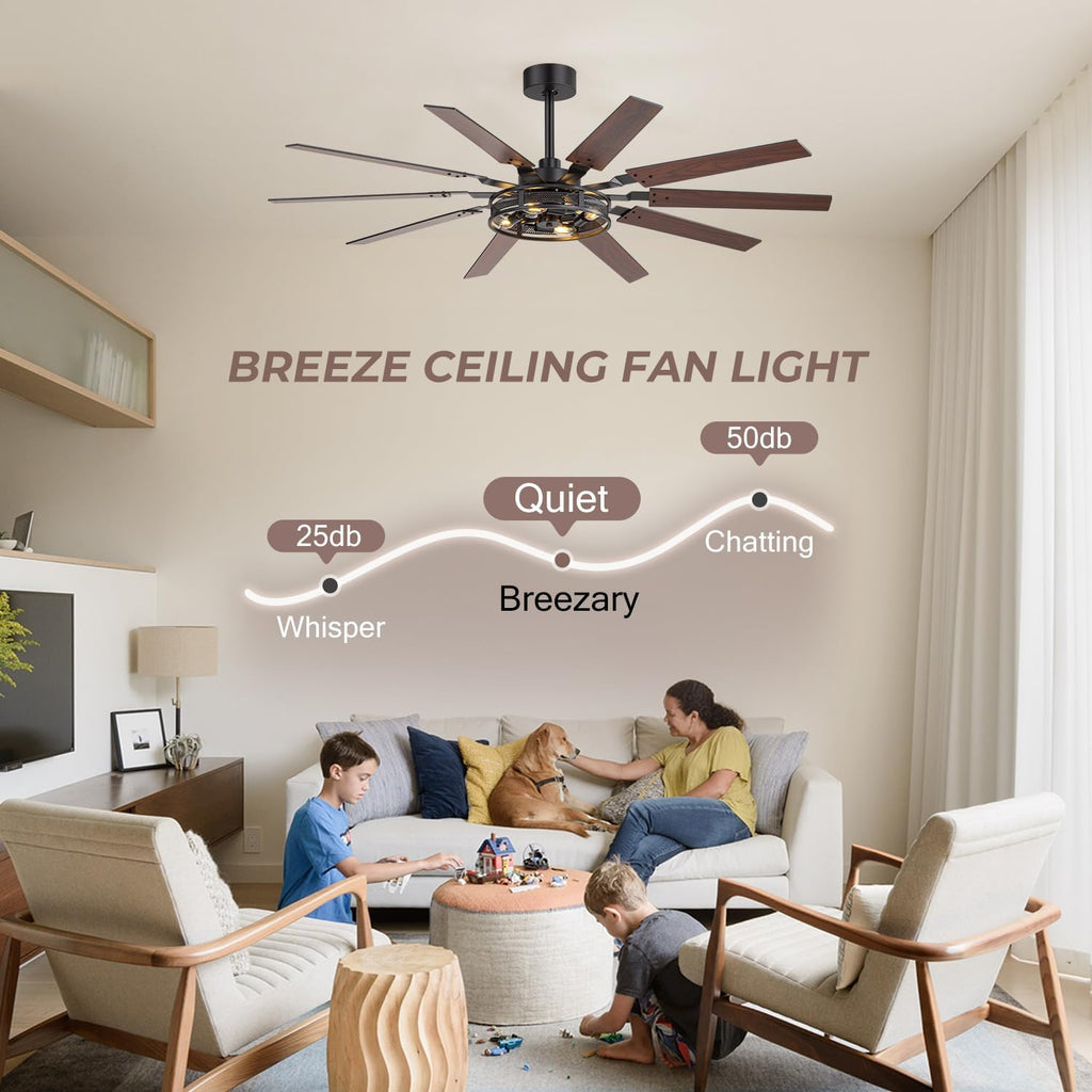 60 Inch Farmhouse Ceiling Fans with Rustic Lights, Caged Ceiling Fans with Remote