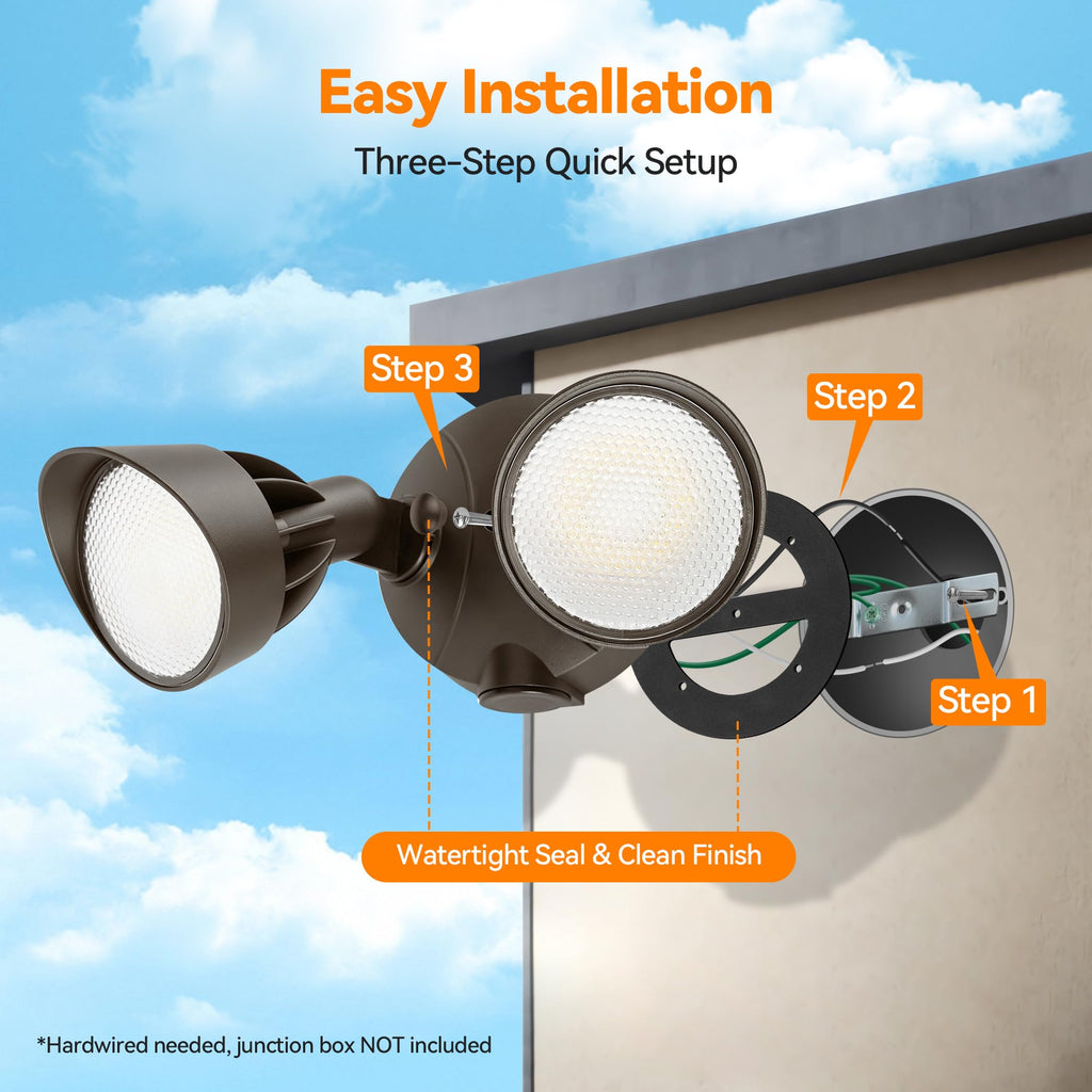 45W Outdoor Flood Lights, Dual Head Wall Switch Controlled LED Exterior Flood Light, 5000K Daylight, IP65