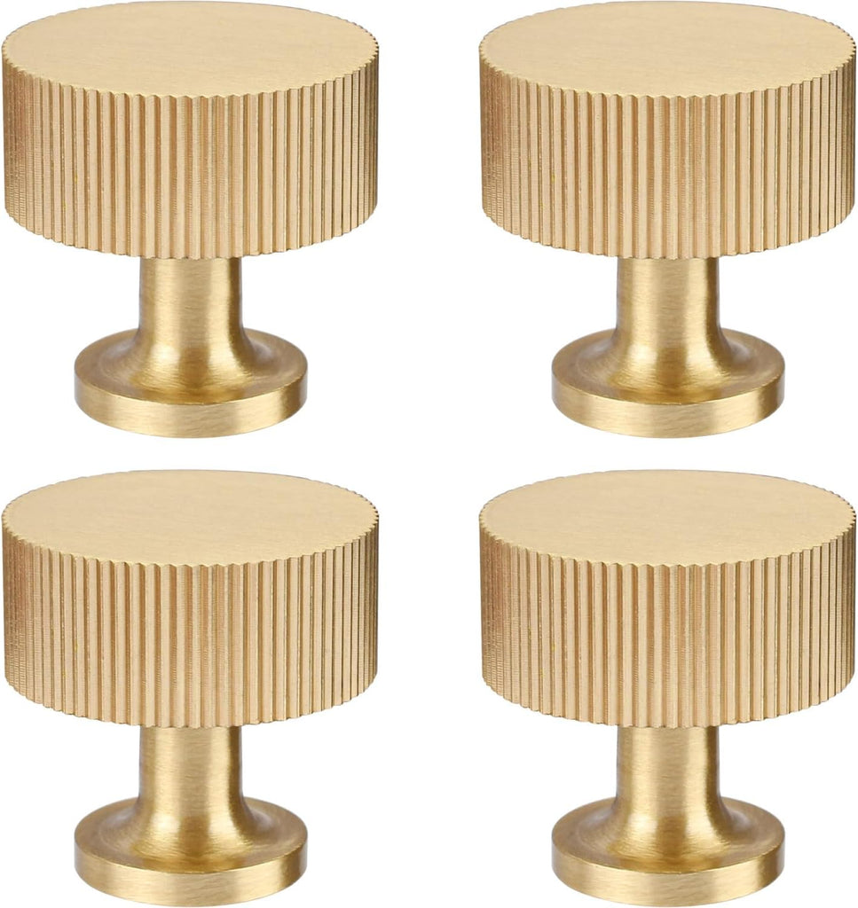 4pcs Solid Brass Cabinet Knobs Pulls Cabinet Drawer Dresser Gold Knobs Modern Handles(1"x1"/25mmx25mm),Brushed Brass