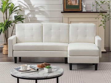 Convertible Sectional Sofa, Modern Linen Fabric L-Shaped Couch with Reversible Chaise for Living
