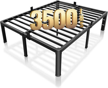 18 Inch Queen Bed Frame with Rounded Corner and Headboard Hole Mattress Retainers 3500LBS Metal Heavy Duty Steel Slats