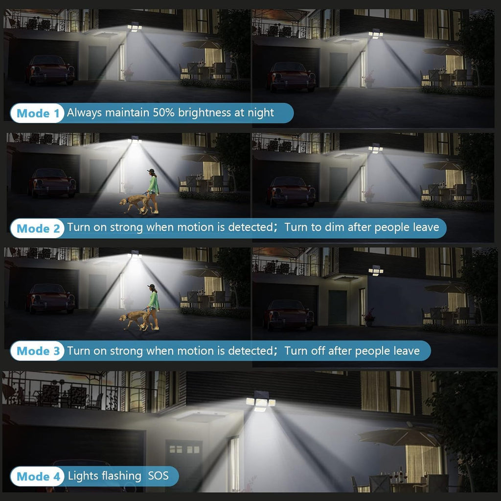 Solar Lights Outdoor Waterproof, 288 LED 2800LM Motion Sensor Outdoor Lights with Remote Control, 4 Head Solar Flood