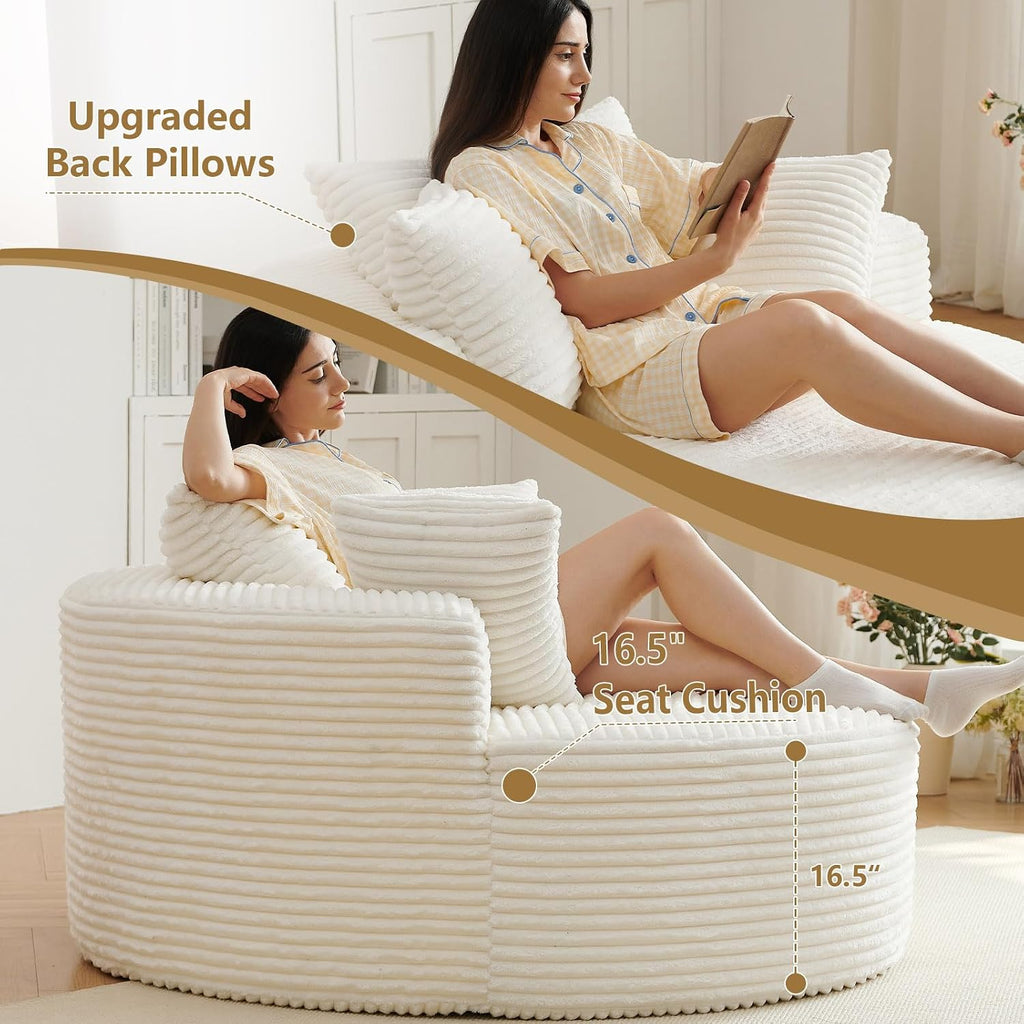 55''L Oversized Round Chaise Longue Chair Indoor, Corduroy Sponge Single Sofa, Oversized Round Chairs, Modern Sleeper