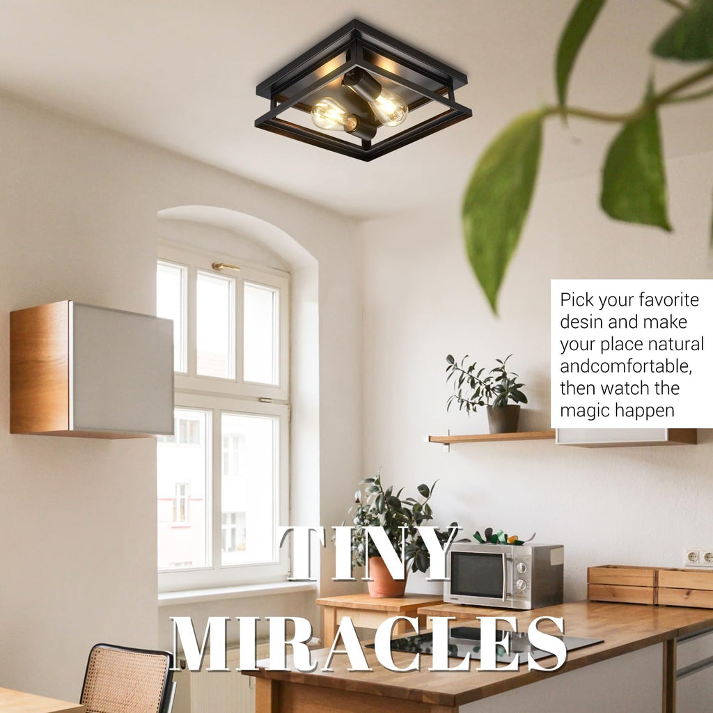 Farmhouse Flush Mount Ceiling Light Fixture 2 Light, Hallway Ceiling Light Black, Kitchen Light Fixture Ceiling Mount