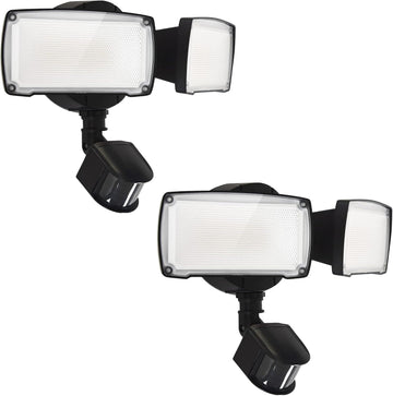 2 Pack 19W LED Flood Light Motion Sensor Outdoor, 2 Adjustable Head, 2000LM, 5000K, IP65 Waterproof, Dusk to Dawn