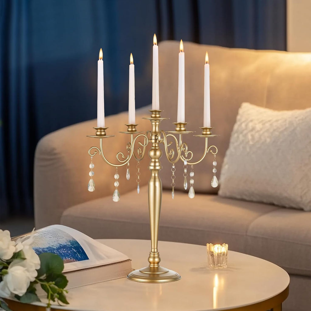 Gold Candelabra Candle Holder: 5 Arm Candelabras Centerpiece Table Decorationsandleholders for Dining Table