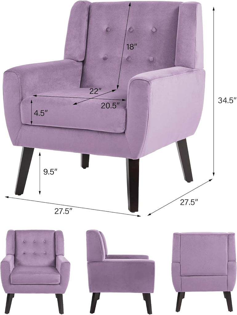 Accent Chair, Mid-Century Modern Velvet Fabric Chairs with Arms , Comfy Upholstered Club Single Sofa Armchair Waiting