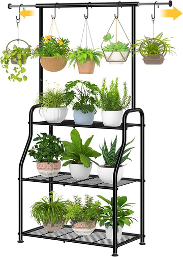 Plant Stand Indoor Outdoor, Heavy Duty Metal 3 Tiered Hanging Plant Shelf for Multiple Flower Planter Holder Tall