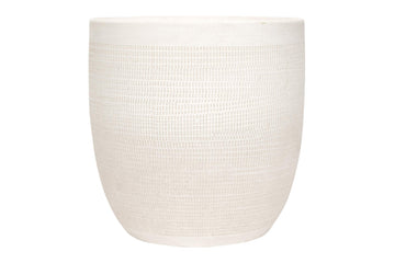 Large Matte White Embossed Stoneware Planter