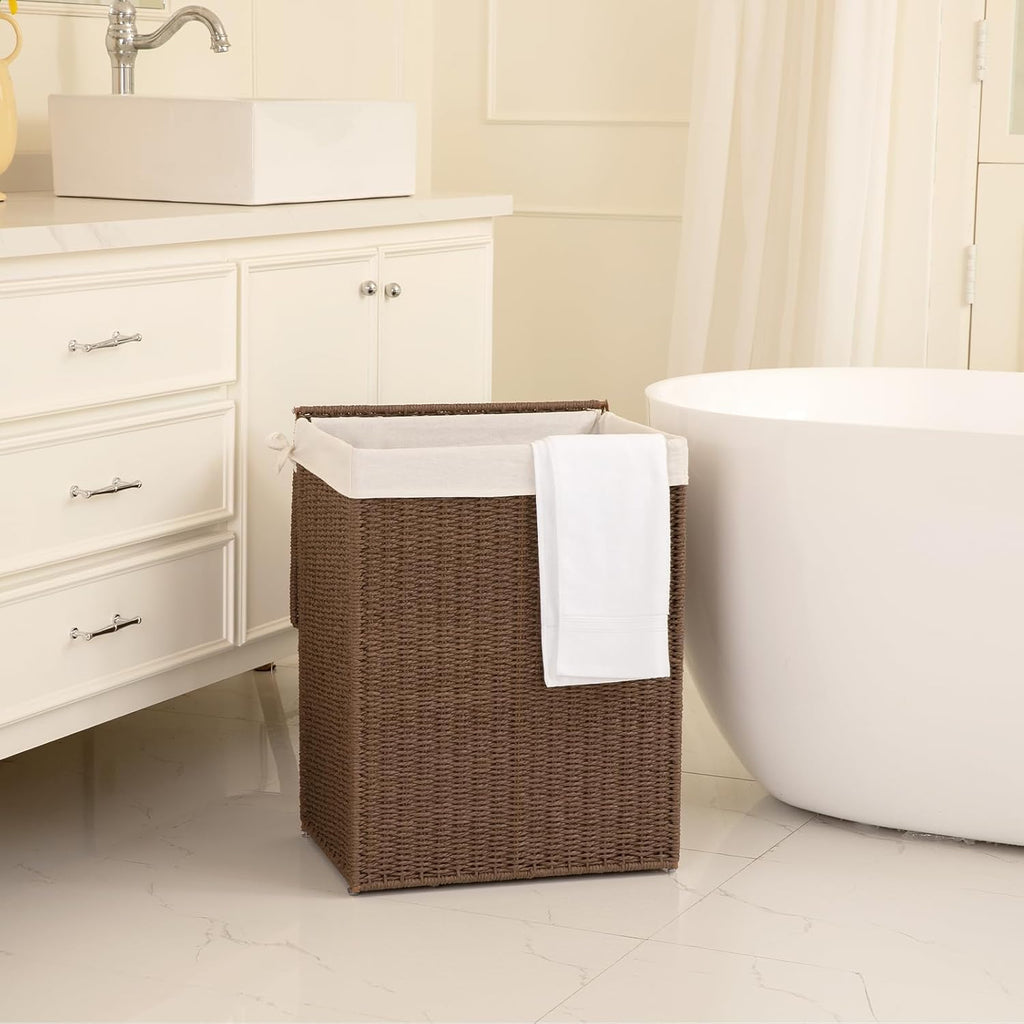Laundry Hamper with Lid, 90L(23.8 Gal) Large Wicker Laundry Basket , Handwoven Paper Rope Clothes Hamper with