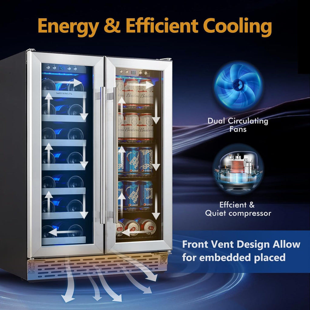 Wine and Beverage Refrigerator, 24’’ Wine Cooler- 20 Bottles&78 Cans, Built