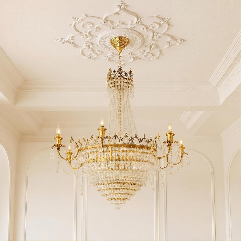 38.6'' Large PU Ceiling Medallion Combination Decorative 2.36'' ID French Style Chandelier Base Ceiling Medallion for Light Fixtures Victorian Rosette Light Covers for Chandeliers(Lively)