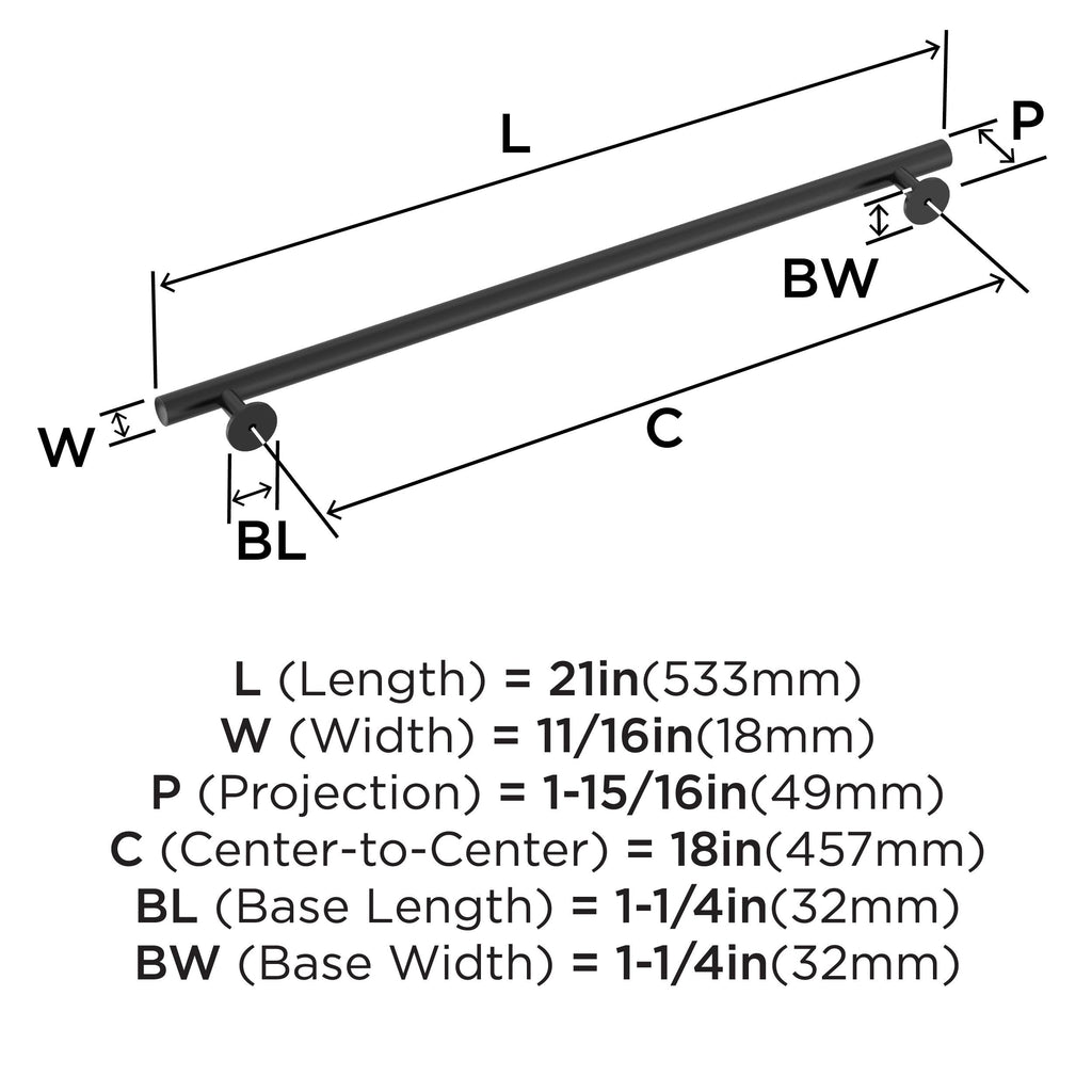 18" Radius Matte Black Appliance Pull