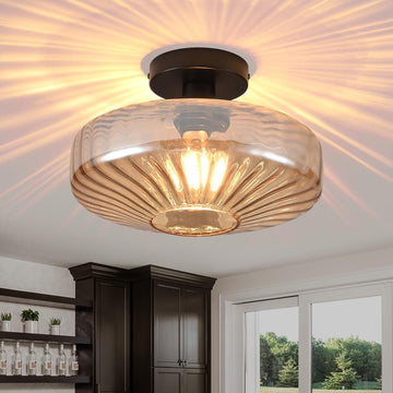 Semi Flush Mount Ceiling Light,11.8 inch Vintage Warm Amber Glass Ceiling Light Fixture,Living Room Lighting Fixtures