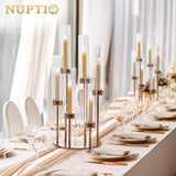 Hurricane Glass Candle Holders: 6 Arms Gold Metal Candlestick Candelabra with Removable Clear Cylinder Sleeve 24 inch
