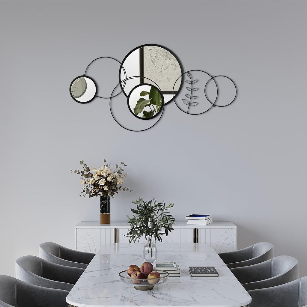 Wall Mirror Decorative 41.34'' x 17.72'' Round Modern Metal Wall Mirrors Set Circle Plates Overlapping Decorations