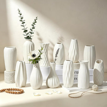 Ceramic Bud Vases Set of 12 - Matte Mini White Jars Bulk | Small White Ceramic Vases for Centerpieces, Wedding Floral
