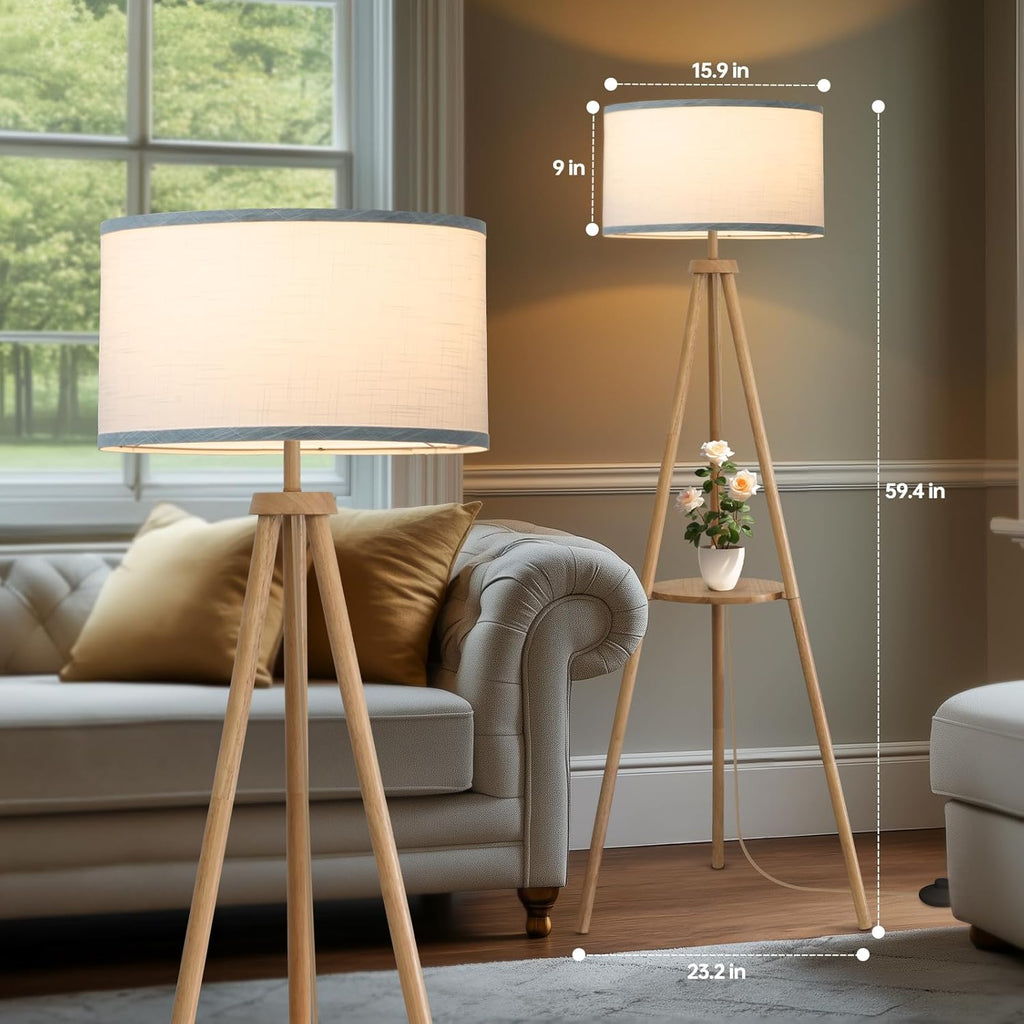 Floor Lamp with 3 Light Modes Adjustable - Wood Tripod Floor Lamp Modern LED Standing Lamp with Dimmable Brightness, Burlywood