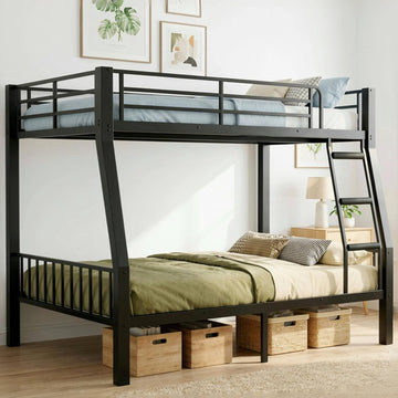 Full XL Over Queen Bunk Bed for Adults, Heavy Duty Metal Bed Frame with Full-Length Guardrails & Anti-Slip Ladder