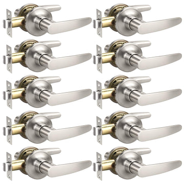 10 Pack Satin Nickel Door Handles, Passage Door Levers Heavy Duty, Door Locks for Closet/Hallway, Heavy Duty Door