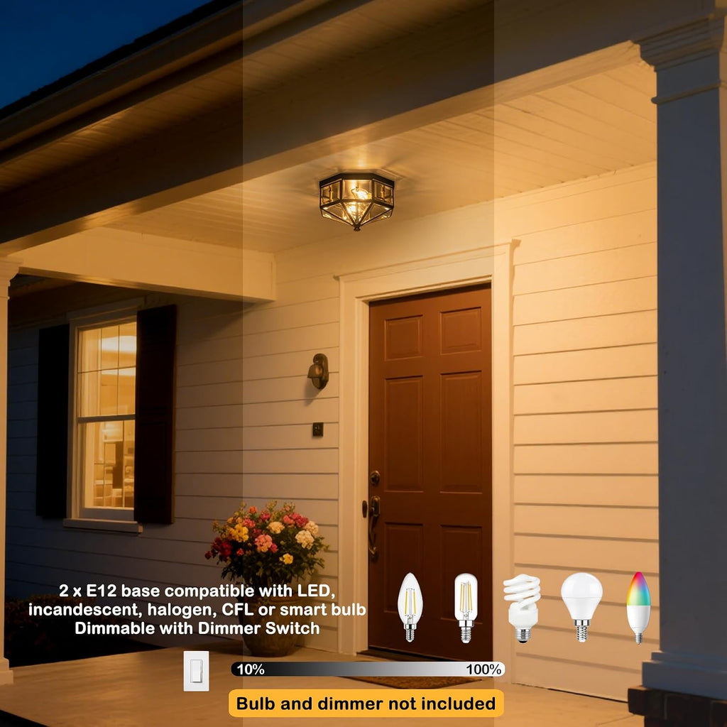 Flush Mount Ceiling Light Fixture, 2-Light Copper Outdoor Ceiling Lights