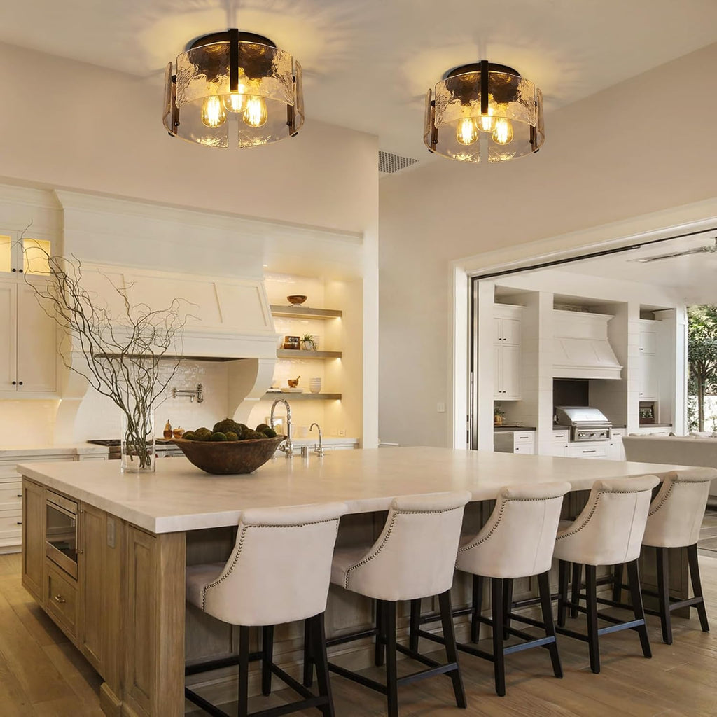 Black Semi Flush Mount Ceiling Light Fixture, 3-Light Modern Hallway Light Fixtures Ceiling Mount, Foyer Kitchen