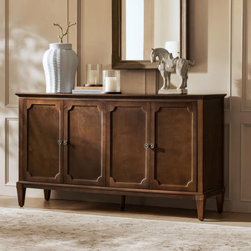 Mid-Century Modern Sideboard Cabinet, 4-Door Storage Buffet, 58" W x 15.75" D x 32.2" H, Adjustable Shelves