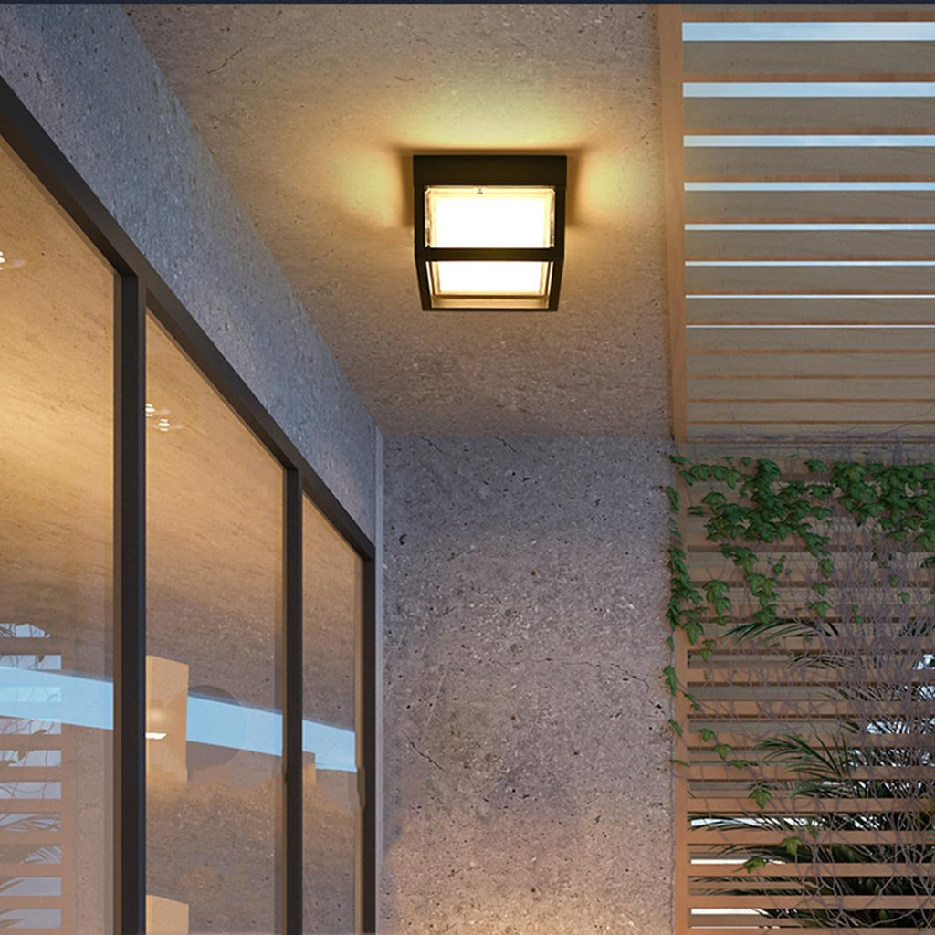 Outdoor Ceiling Porch Light LED Flush Mount for Wall or Ceiling, Square Exterior Wall Lamp for Front Porch,Garage