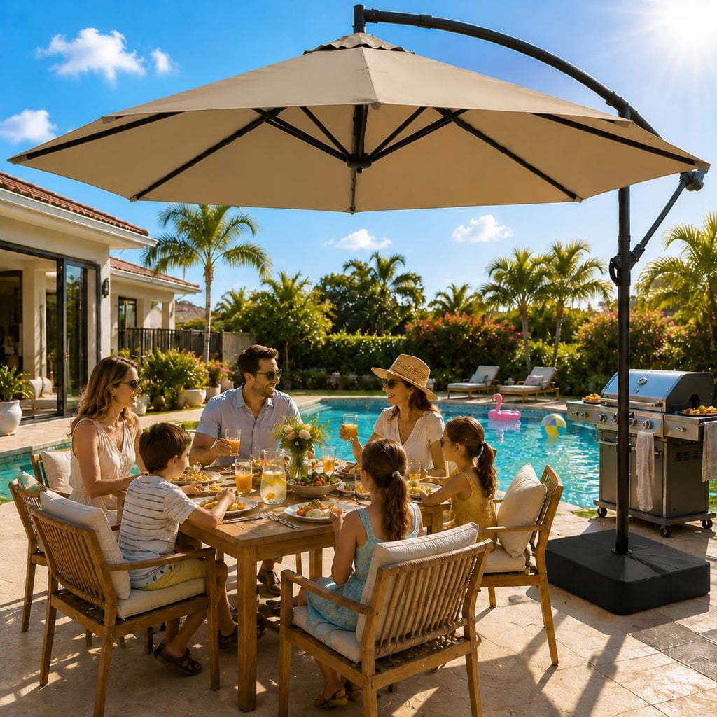 10FT Patio Umbrella with Base, Outdoor Umbrella Pool Umbrella Cantilever Umbrells