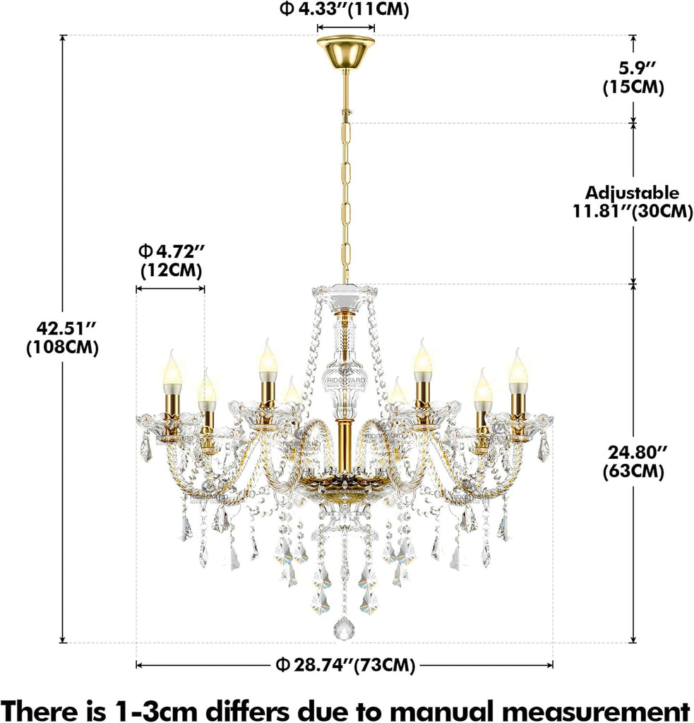 Gold Color Luxurious Candle Crystal Chandelier Modern Chandelier Light Fixture Crystal Pendant Raindrop Chandelier Glass Ceiling Pendant Lamp,10 Lights