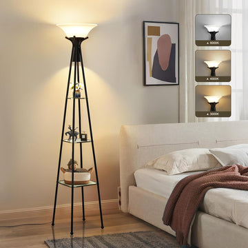 Floor Lamp with Shelves, 69” Tall Torchiere Floor Lamps, 3-Tier Glass Shelf Lamp