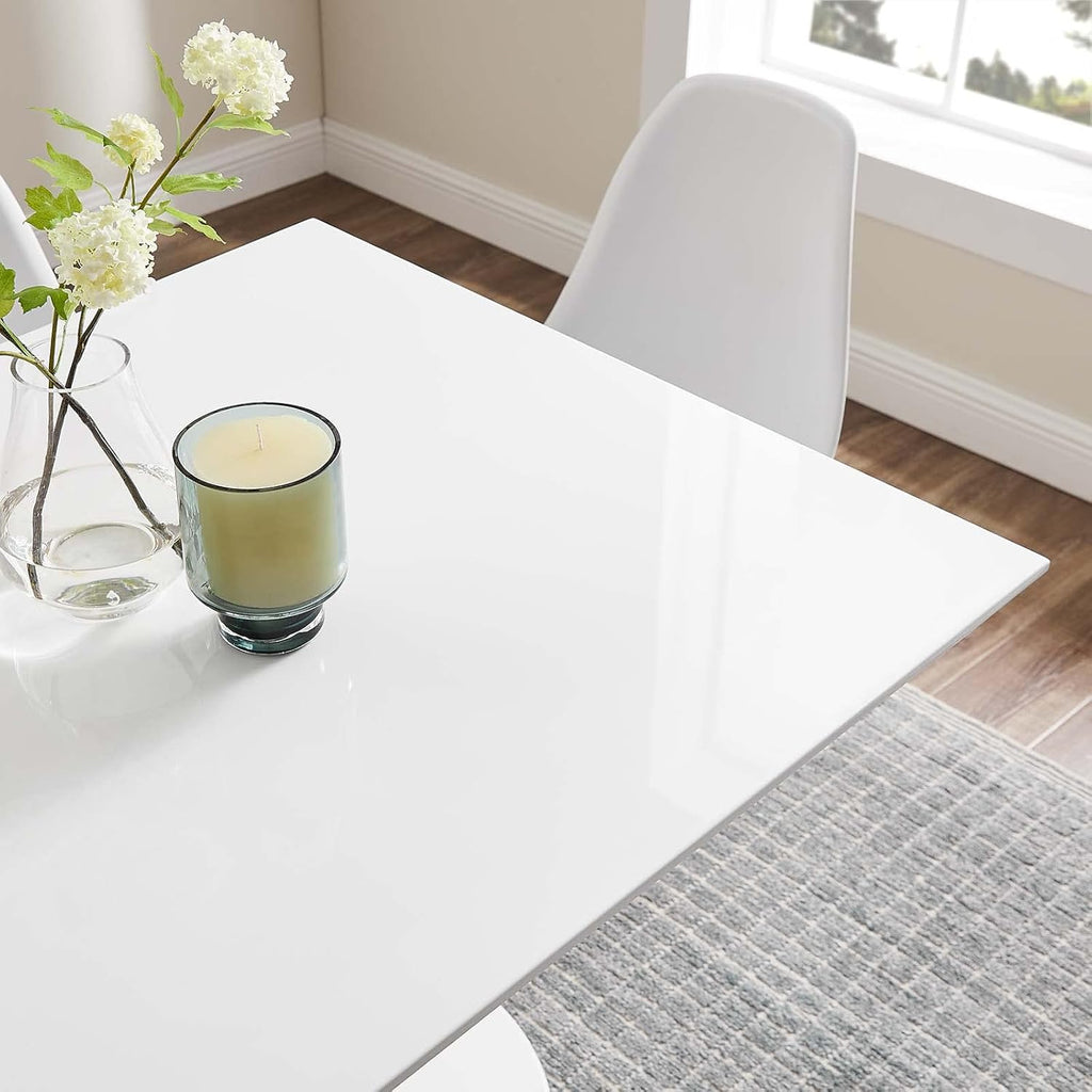Inspired Saarinen Style Tulip Square Pedestal Dining Table — White, 36″ Square